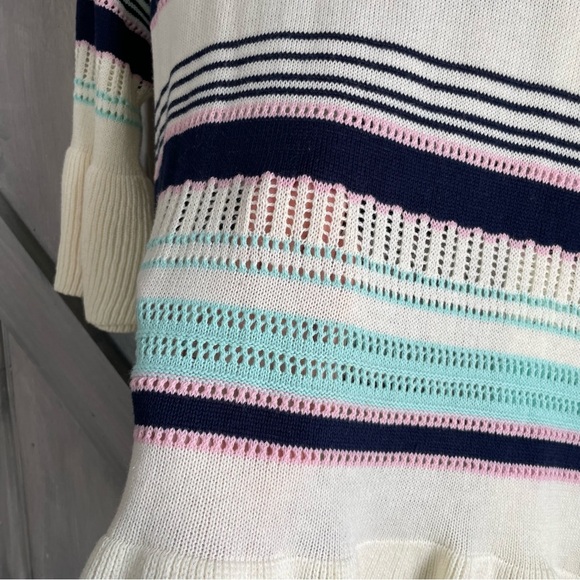 Hayden Los Angeles Bell Sleeve Ruffled hem open knit striped pullover‎ sweater S - Picture 3 of 6